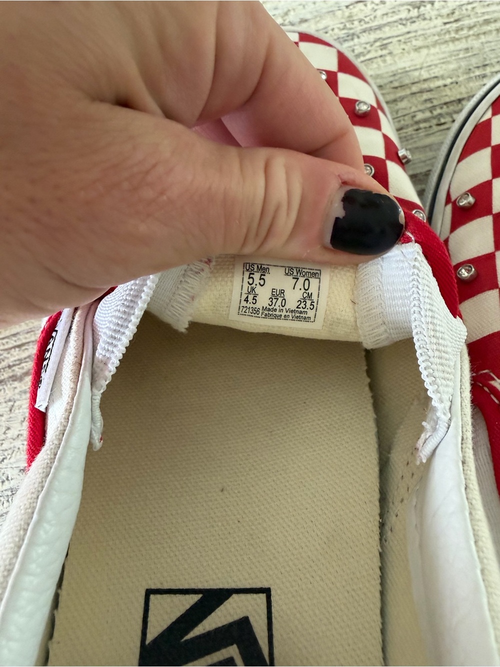 Vans women’s Red & White Checker Slip-On Shoes - Picture 2 of 6